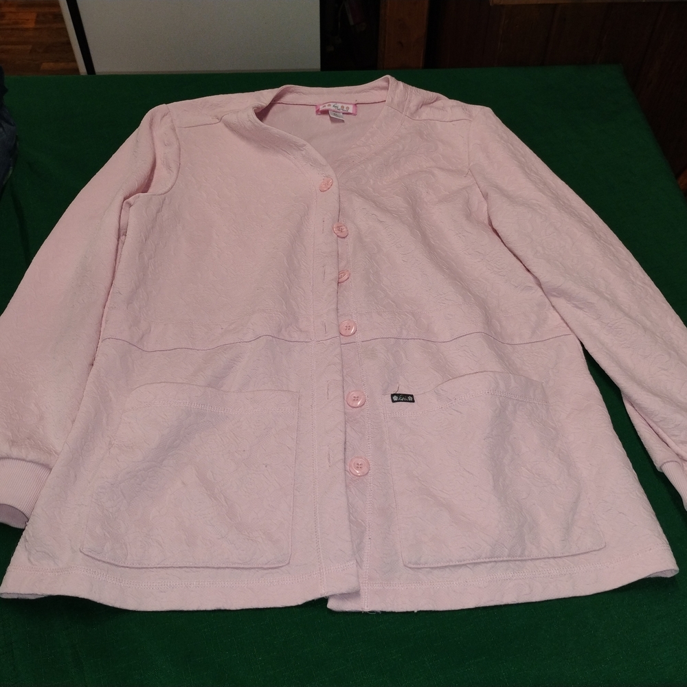 Koi Light Pink Button-Up Women's Hoodie